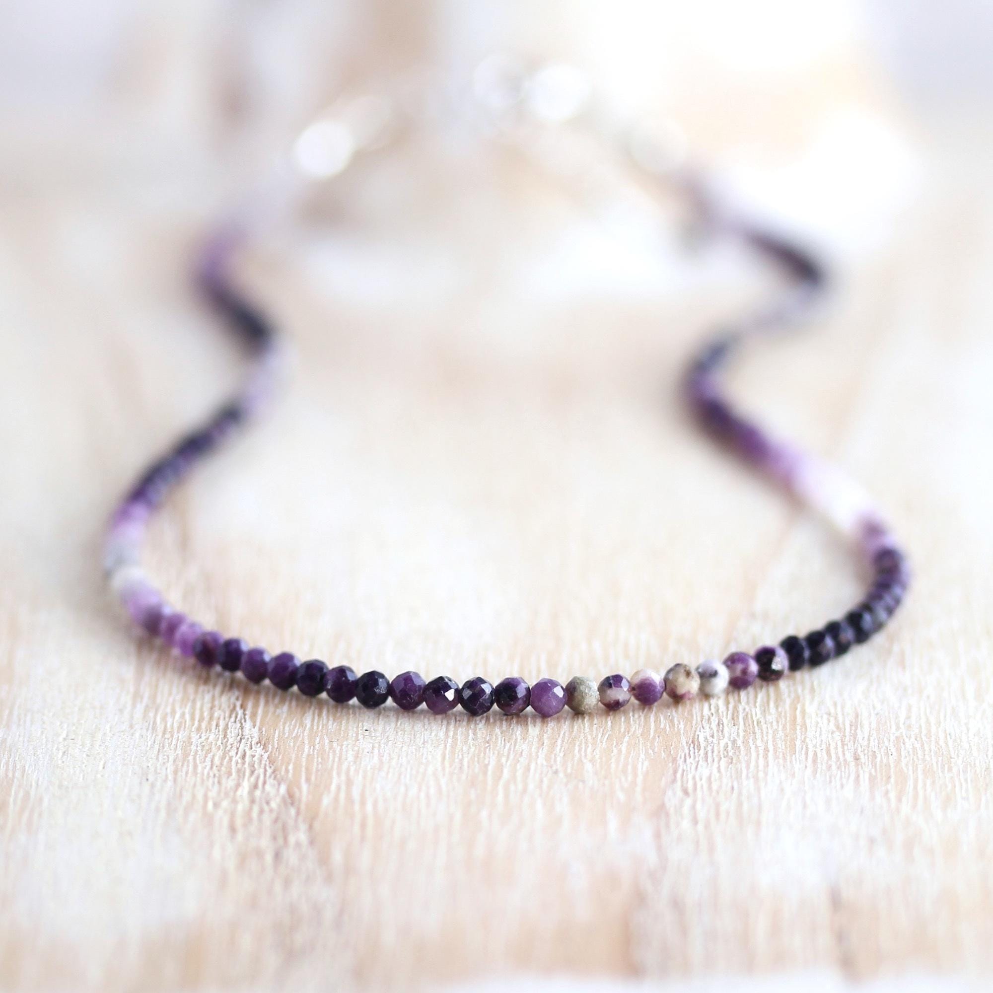Sugilite Necklace In Sterling Silver, Gold Or Rose Gold Filled, Dainty Faceted Gemstone Choker, Long Beaded Necklace, Choice Of Length