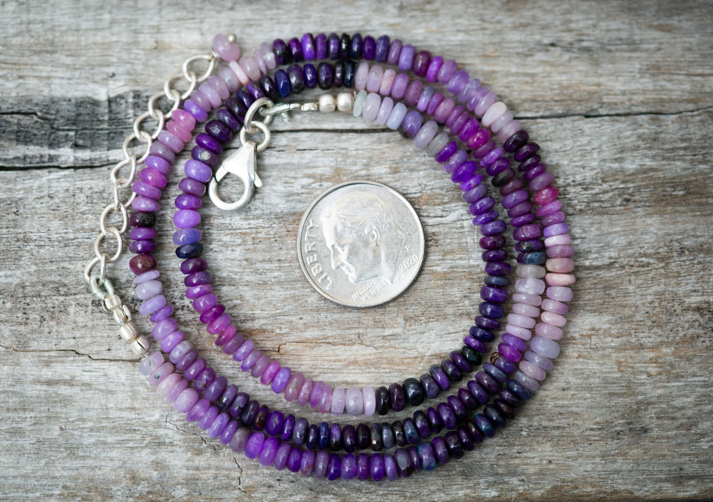 Purple Sugilite Necklace: Graduated Bead Strand, Sterling Silver