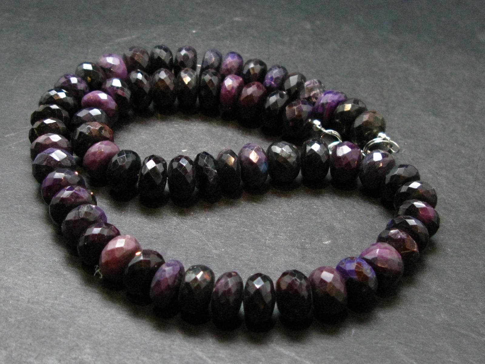 Purple Sugilite Rondelle Faceted Beads Necklace From South Africa - 17" - 79.60 Grams