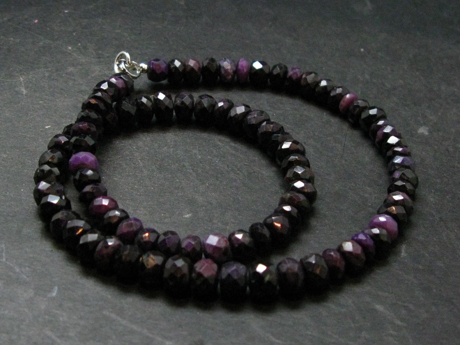 Purple Sugilite Rondelle Faceted Beads Necklace From South Africa - 17" - 34.09 Gram