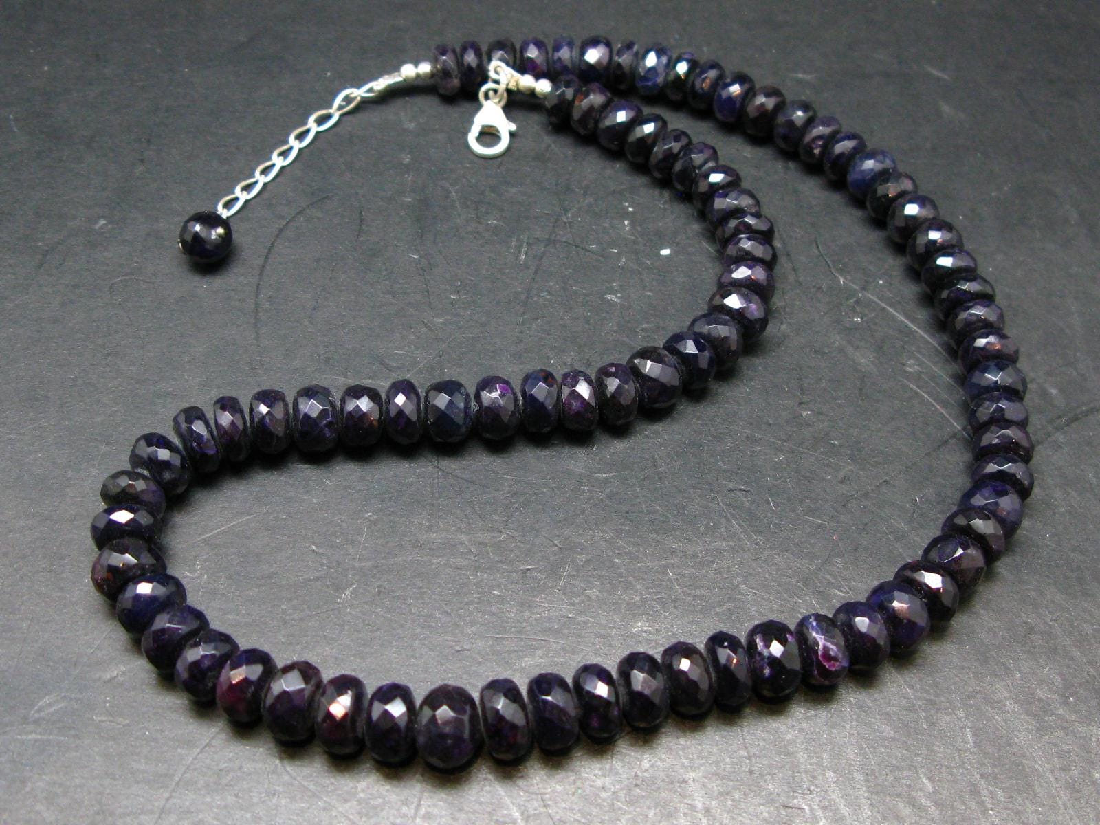 Purple Sugilite Rondelle Faceted Beads Necklace From South Africa - 19" - 48.64 Grams