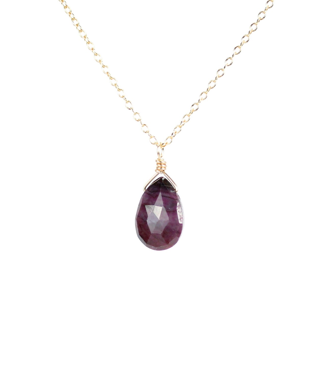 Sugilite Necklace - Purple Stone Necklace - Cyclosilicate Necklace - A Drop Of Purple Sugilite Wire Wrapped Onto A 14k Gold Filled Chain