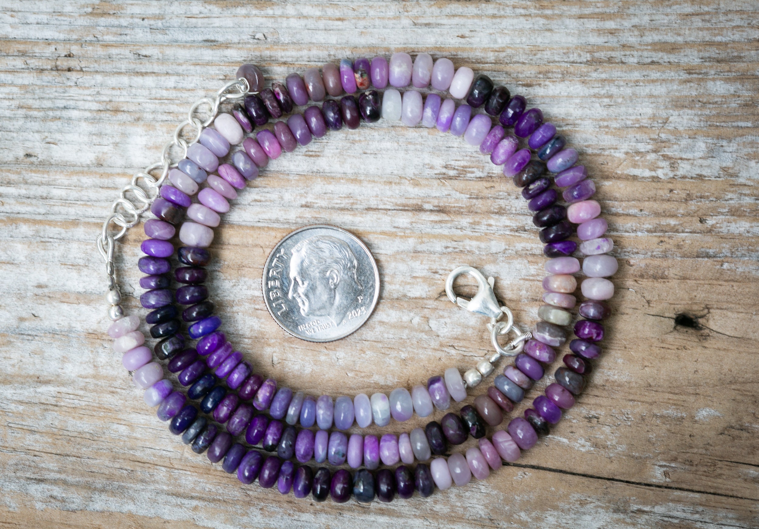 Sugilite Necklace - Sterling Silver Purple Rondelle Bead, 18 Inch