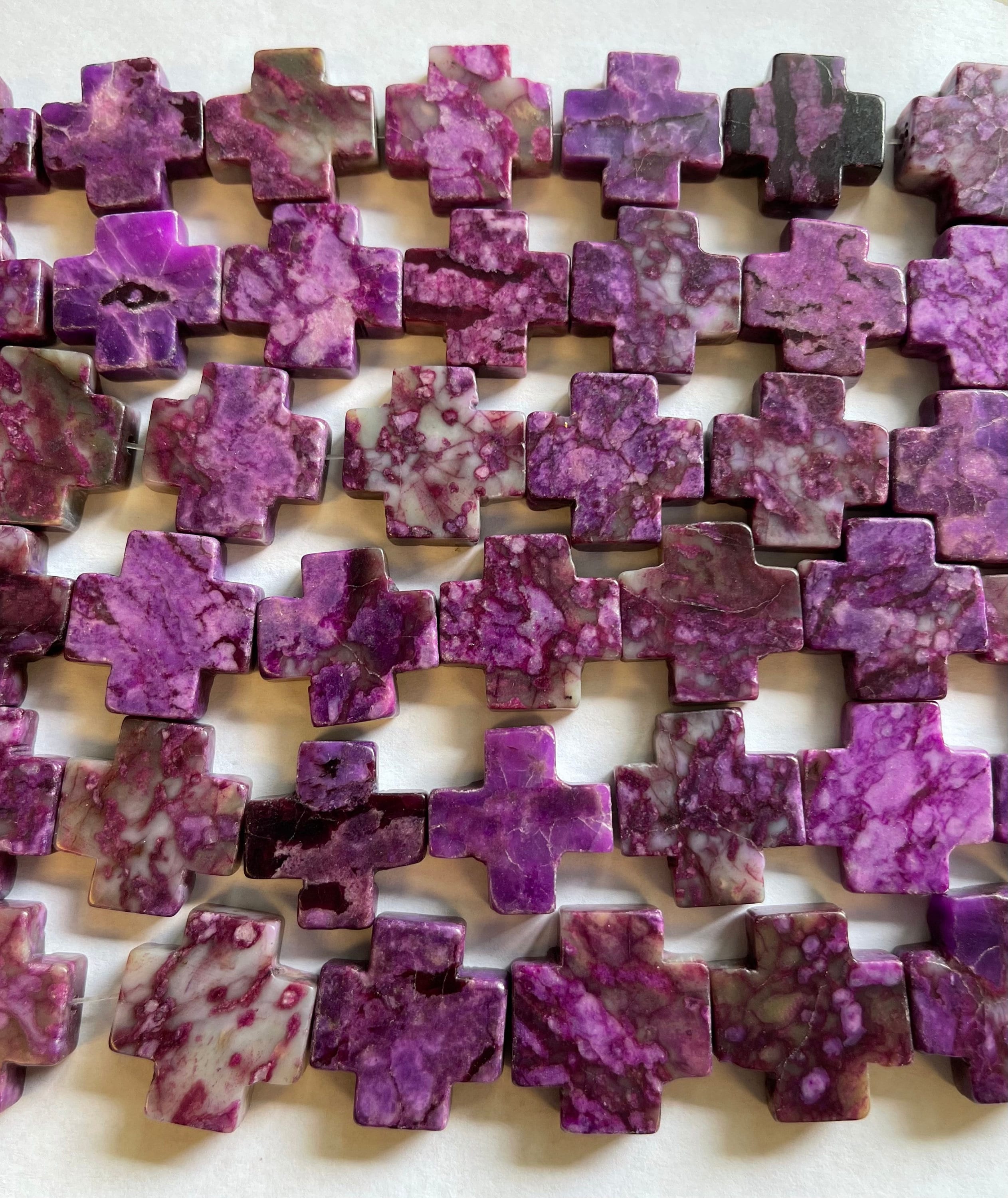 Sugilite 25x25x5mm Flat Cross Gemstone Beads-~ -7 Inch Strand--6 Beads