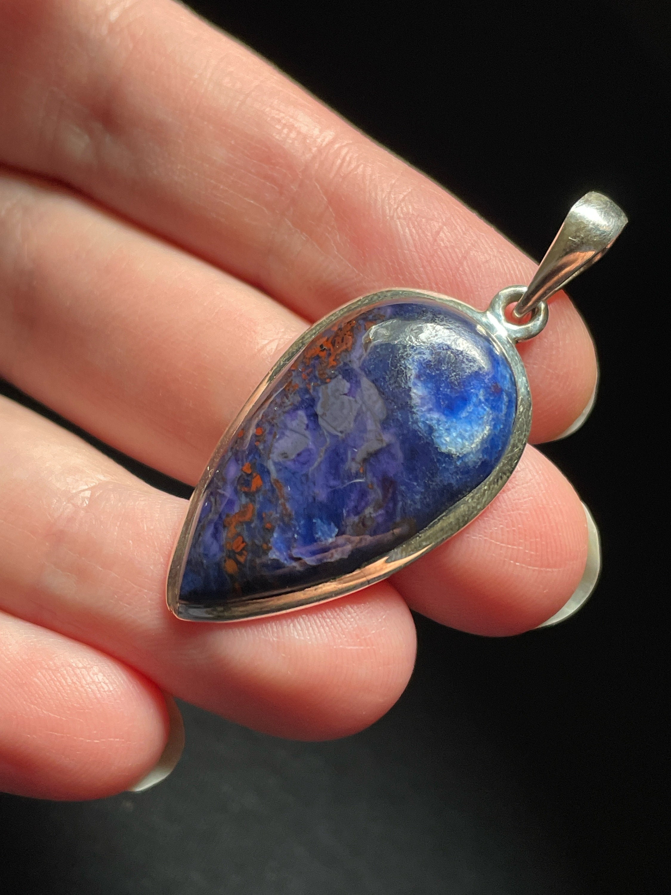 Beautiful “blue Sugilite” Pendant - Rare Blue Richterite - Handmade With Genuine Sugilite & Solid Sterling Silver - Shield Shape - Magical