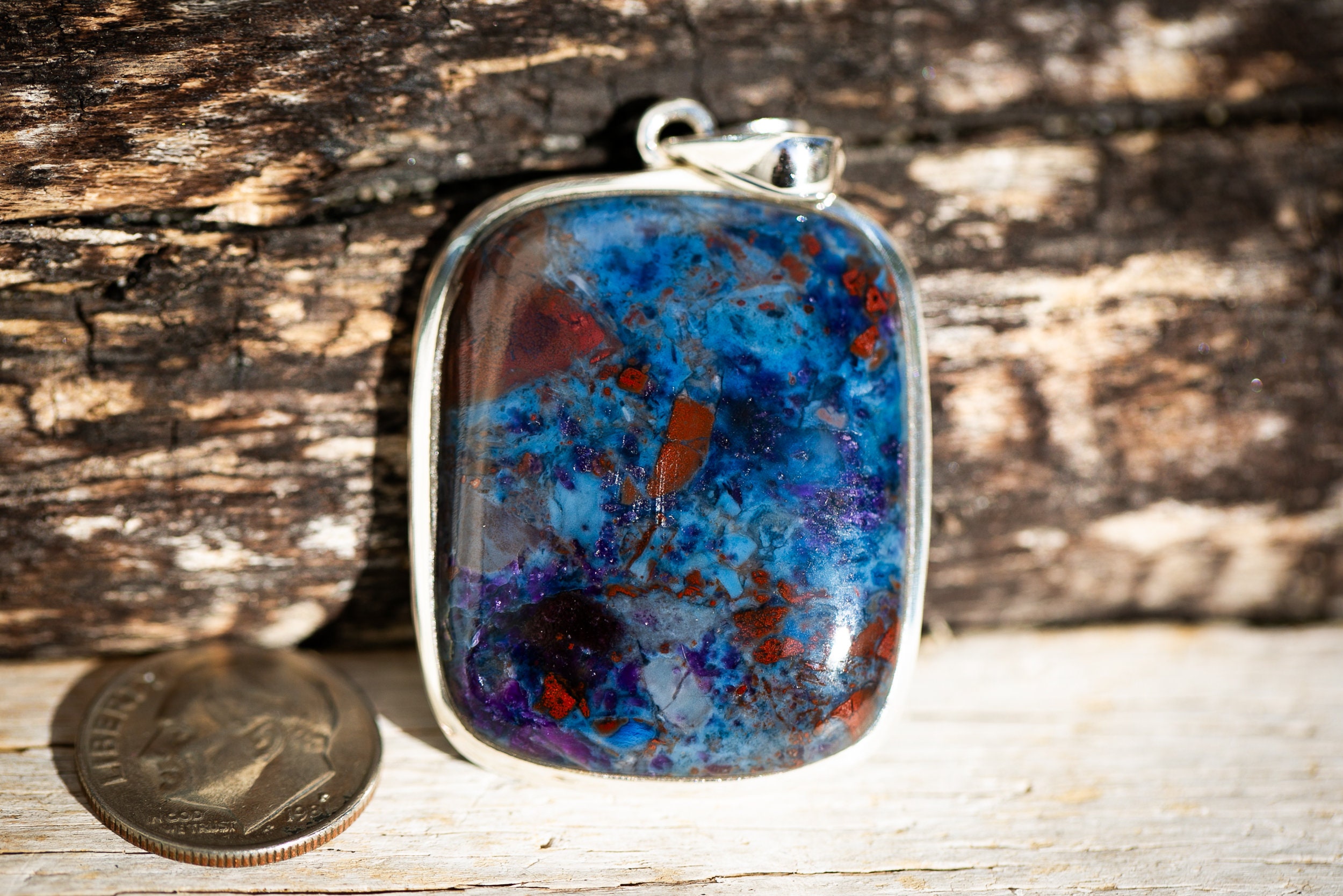 Blue Sugilite Pendant: Sterling Silver Richterite Gemstone