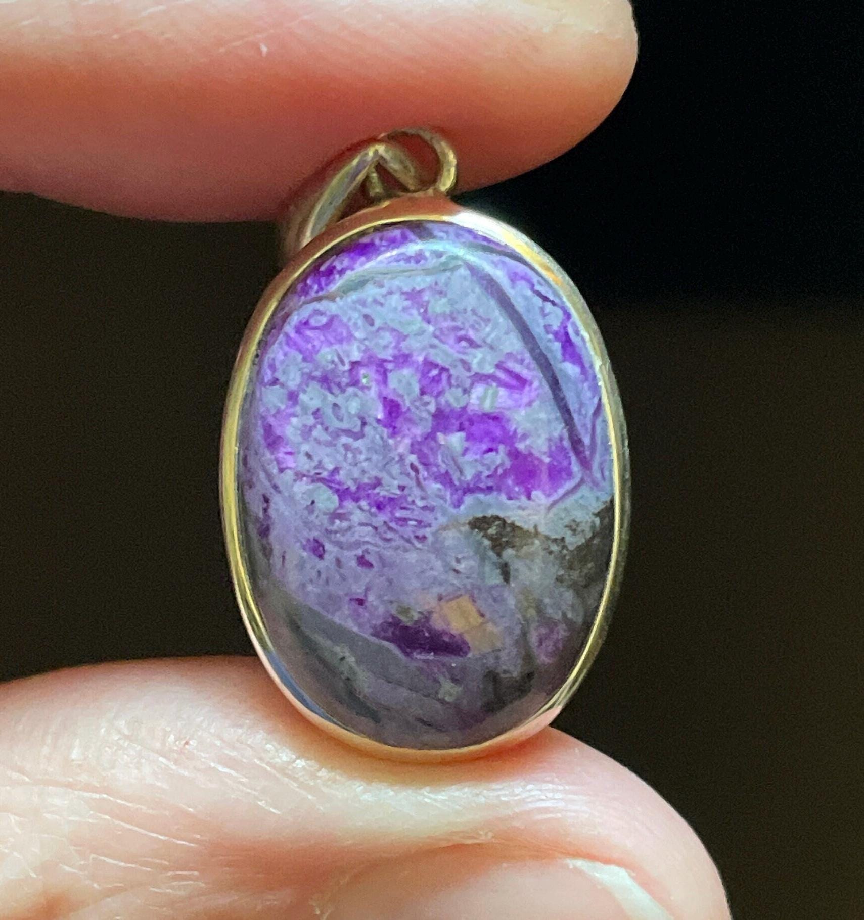 Bright Purple Sugilite Pendant - Handmade Solid Sterling Silver Setting - Genuine Sugilite - High Vibration Powerful Healing Stone