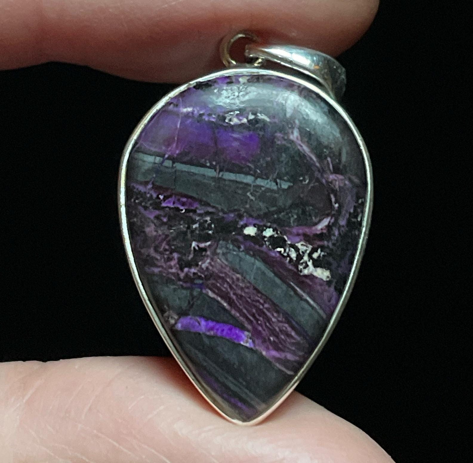 Dark & Stormy Sugilite Pendant - Rare Unique Formation - Handmade With Solid Sterling Silver And Genuine Sugilite - Purple Healing Energy