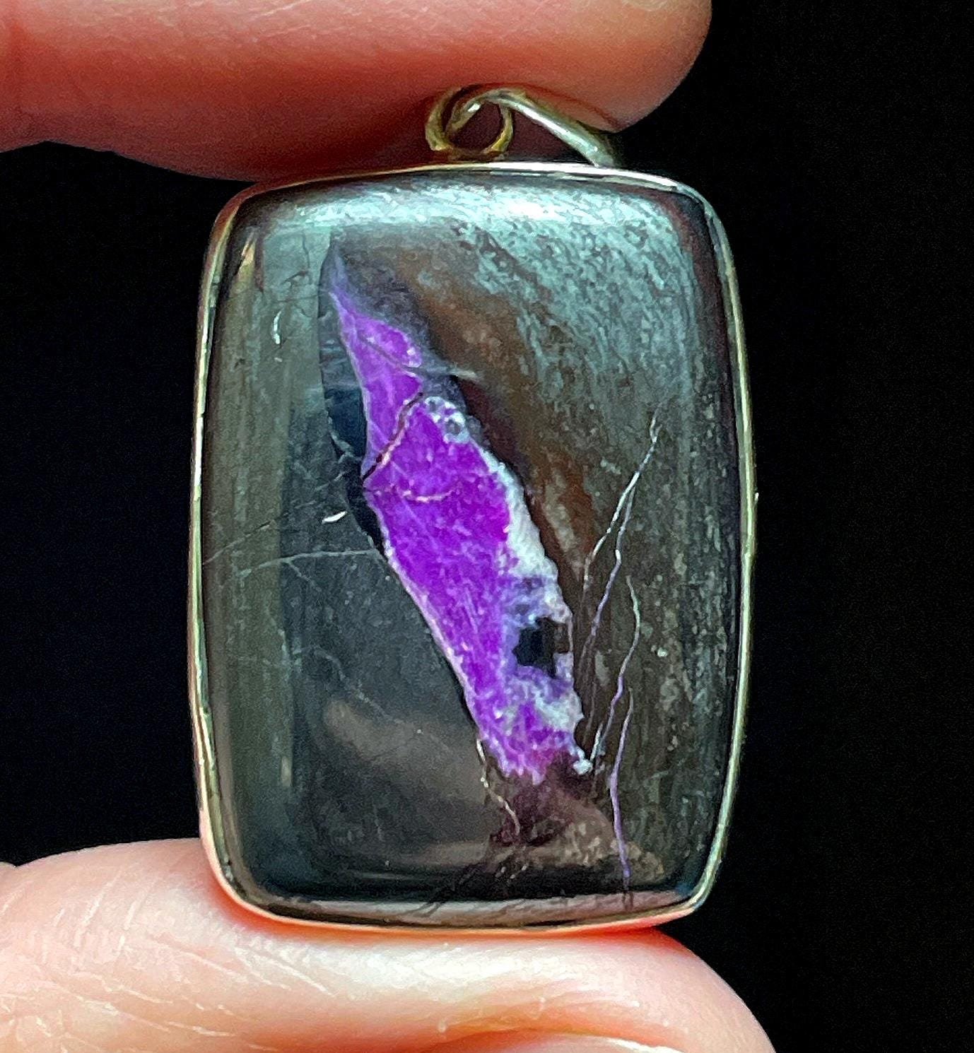 Sugilite Dragon Eye Pendant - Rich Purple Pool In Manganese Matrix - Genuine Sugilite - Handmade Solid Sterling Silver - Self Love Necklace