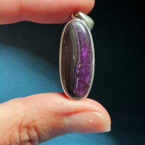 Elegant Sugilite River Pendant - Deep Purple Black - Genuine Sugilite - Handmade With Solid Sterling Silver - Long Oval - Spiritual Necklace