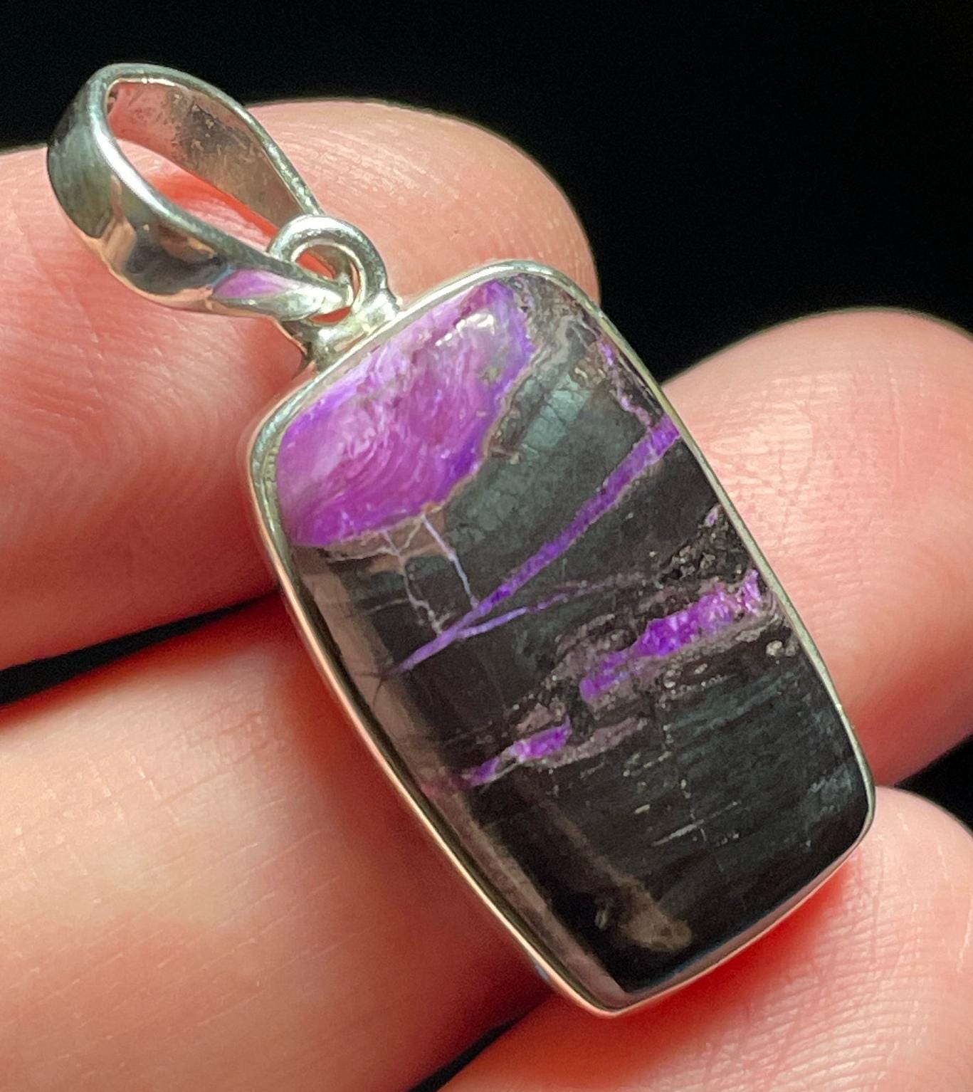 Gel Pocket Sugilite Pendant - Handmade With Genuine Sugilite & Solid Sterling Silver - Heart Healing Crystal