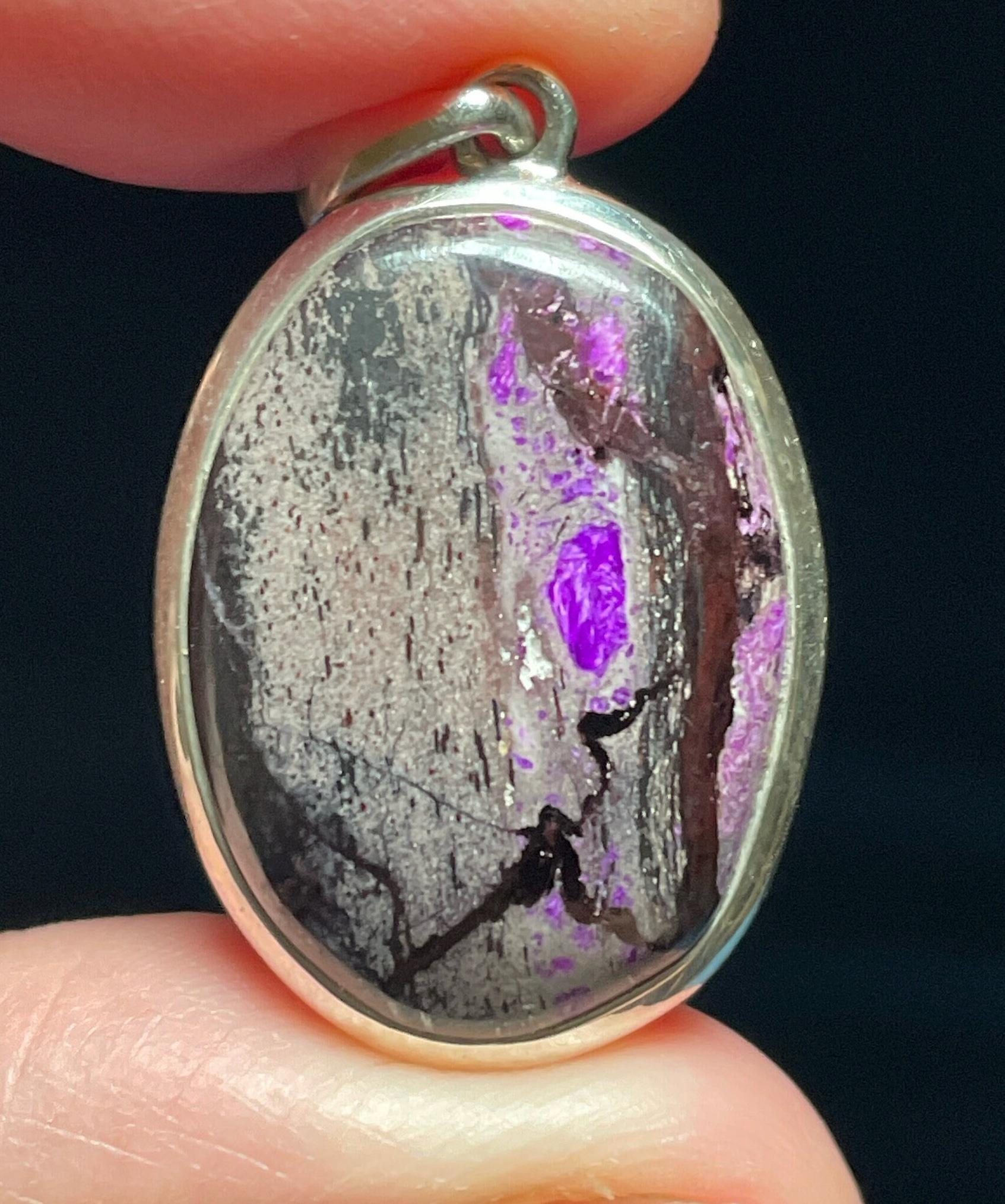 Sugilite Gem Pendant - Bright Purple On Smoky Matrix - Handmade With Solid Sterling Silver - Genuine Sugilite - Healing Love Necklace Sugilite Gem Pendant - Bright Purple On Smoky Matrix - Handmade With Solid Sterling Silver - Genuine Sugilite - Healing Love Necklace