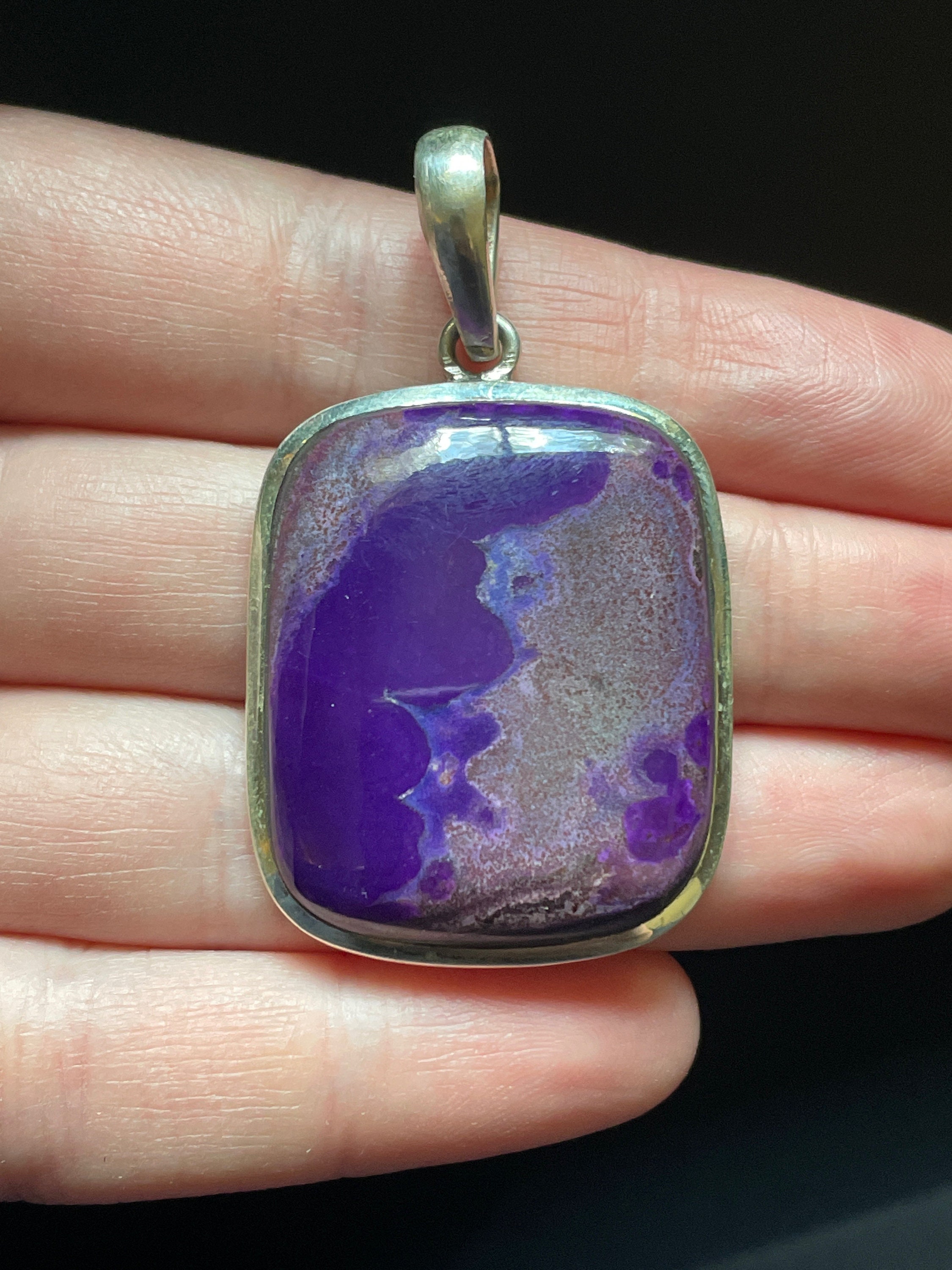 Genuine Gel Sugilite Pendant - High Grade From South Africa Mine - Handmade With Sterling Silver Setting - Unique Patterns - Healing Crystal Genuine Gel Sugilite Pendant - High Grade From South Africa Mine - Handmade With Sterling Silver Setting - Unique Patterns - Healing Crystal