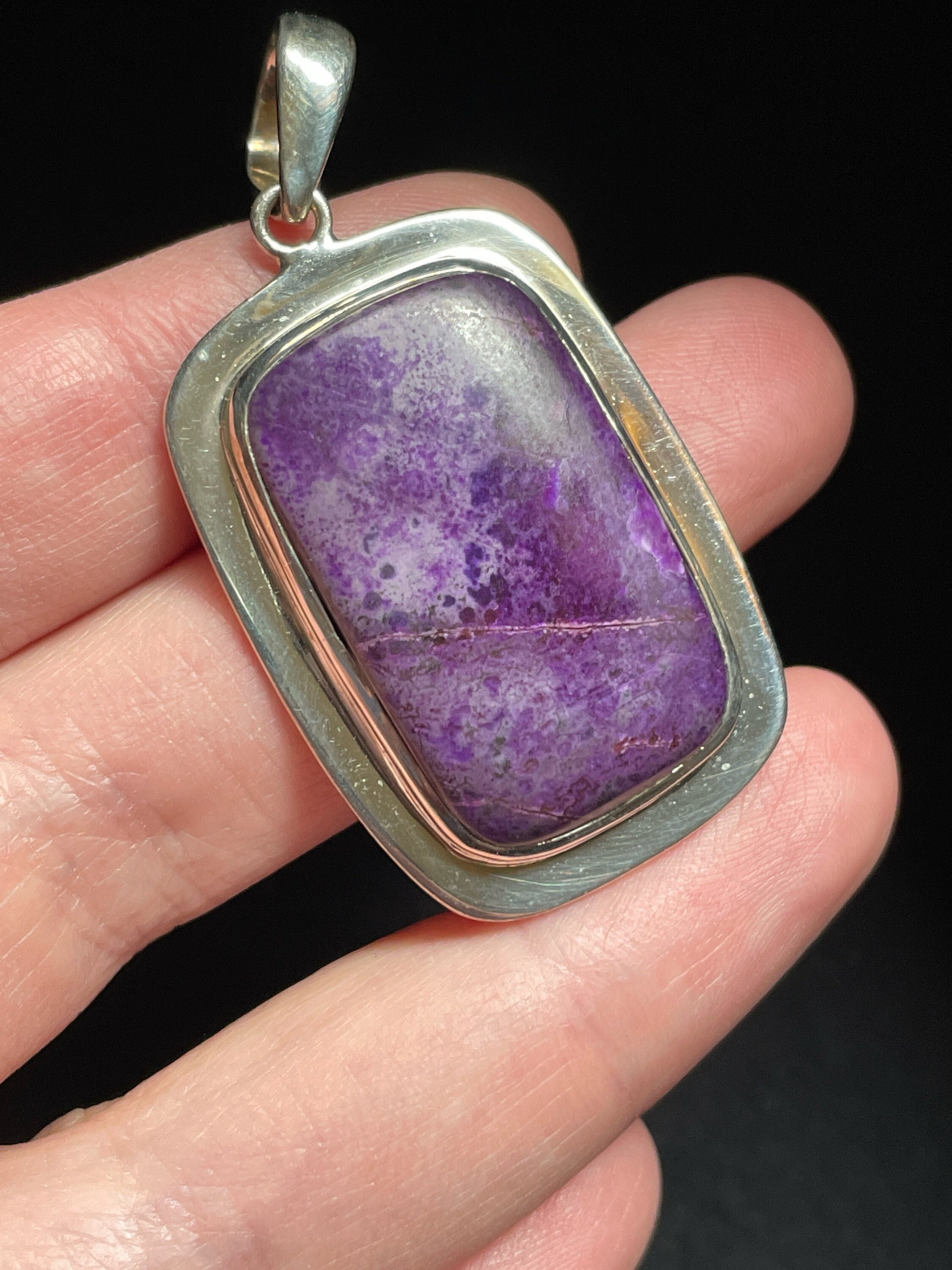 Genuine Sugilite Pendant - Gorgeous Natural Purple - Elegant Frame - Handmade With Solid Sterling Silver - Healing Love Crystal Necklace