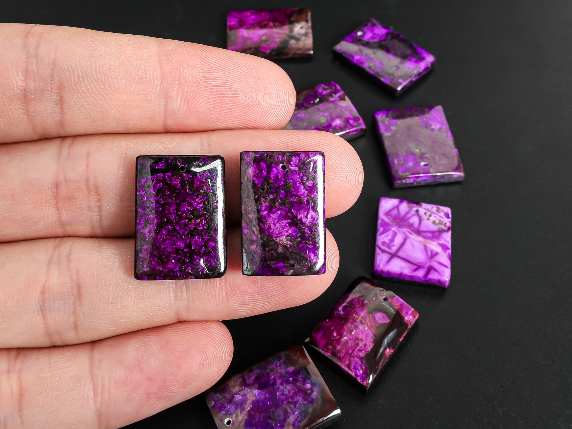 Grade Aaaa Rare Natural Sugilite Pendant Black Purple Rectangle One Of A Kind Gemstone