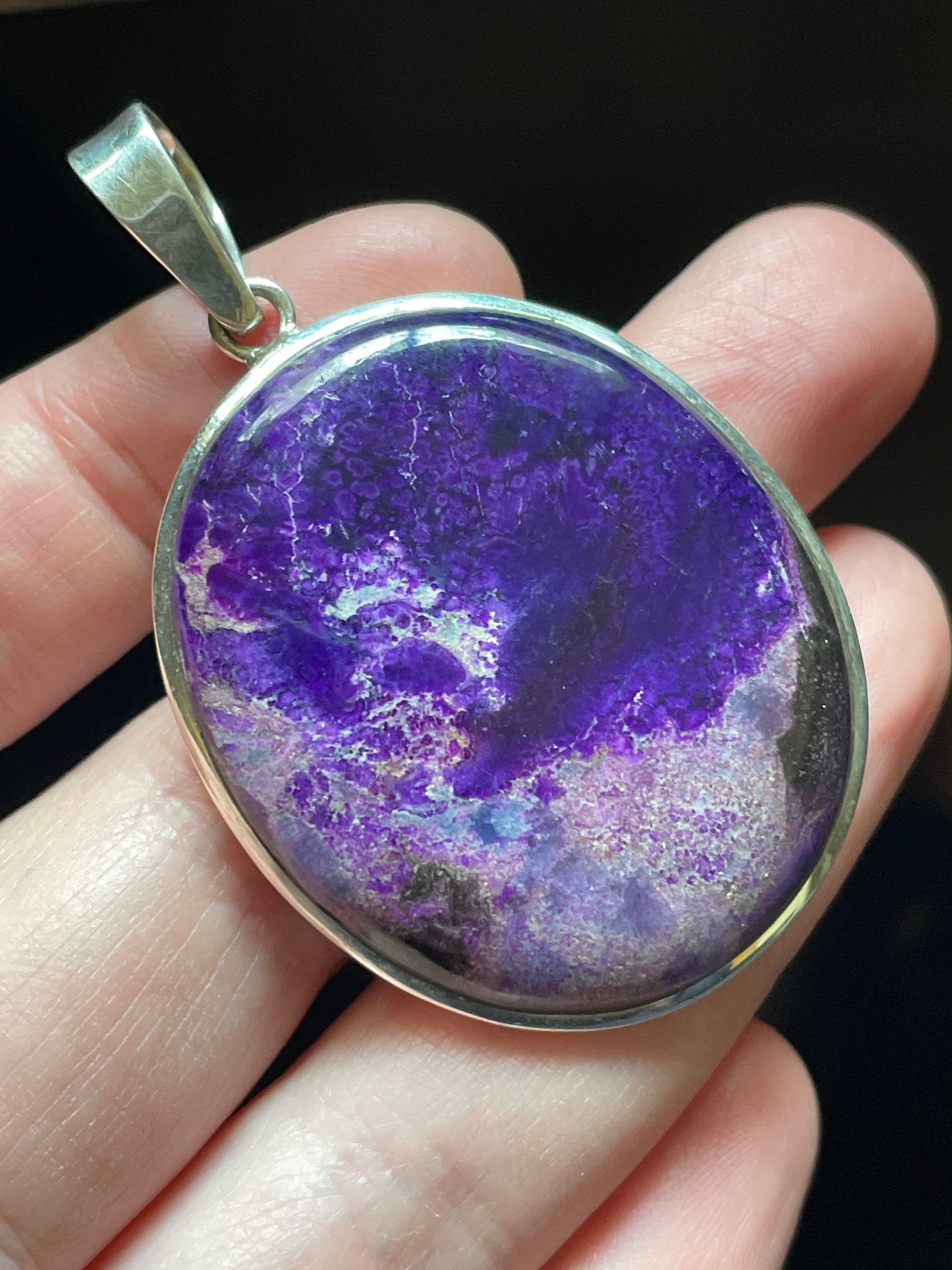 Large Genuine Sugilite Pendant - Rare High Grade - Solid Sterling Silver Setting - Mined In South Africa - Beautiful Spiritual Healing Stone
