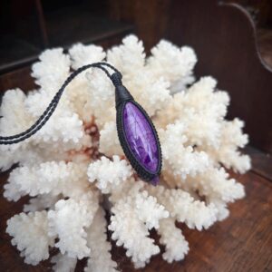 Large marquise shaped Sugilite pendant, natural purple Sugilite, rare sugilite, huge sugilite, big sugilite, macrame necklace, black cord