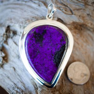 Large Purple Sugilite Pendant: Sterling Silver Necklace, Manganese Gemstone