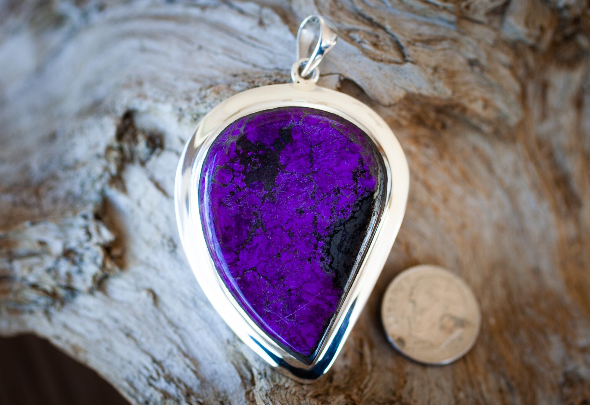 Large Purple Sugilite Pendant: Sterling Silver Necklace, Manganese Gemstone