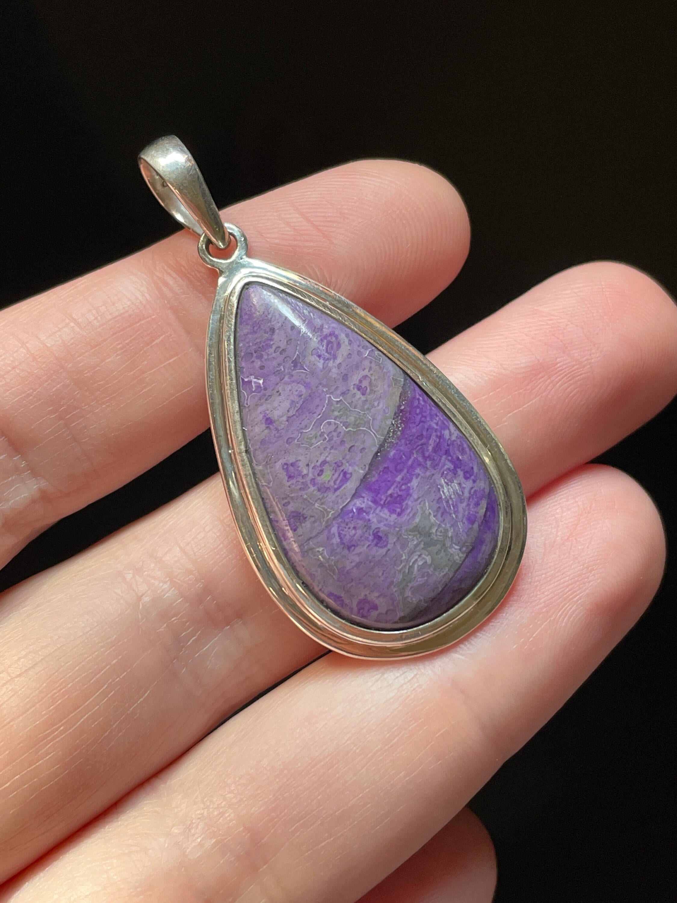 Lilac Sugilite Pendant - Beautiful Natural Purple Color And Patterns - Genuine Sugilite - Solid Sterling Silver Setting - Healing Crystal