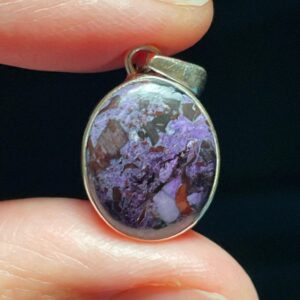 Little Sugilite Mosaic Pendant - Genuine Sugilite - Handmade With Solid Sterling Silver - Small Oval Setting - Love And Protection Stone
