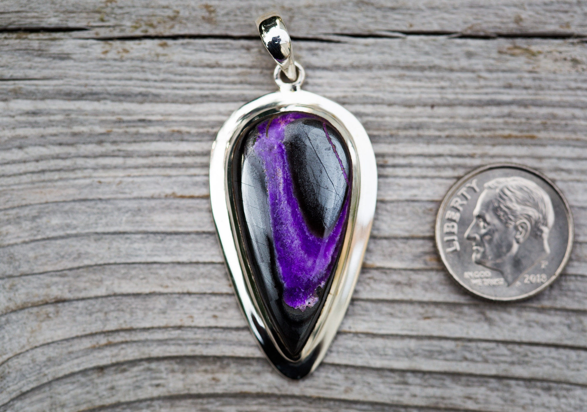 Sugilite & Manganese Sterling Silver Pendant