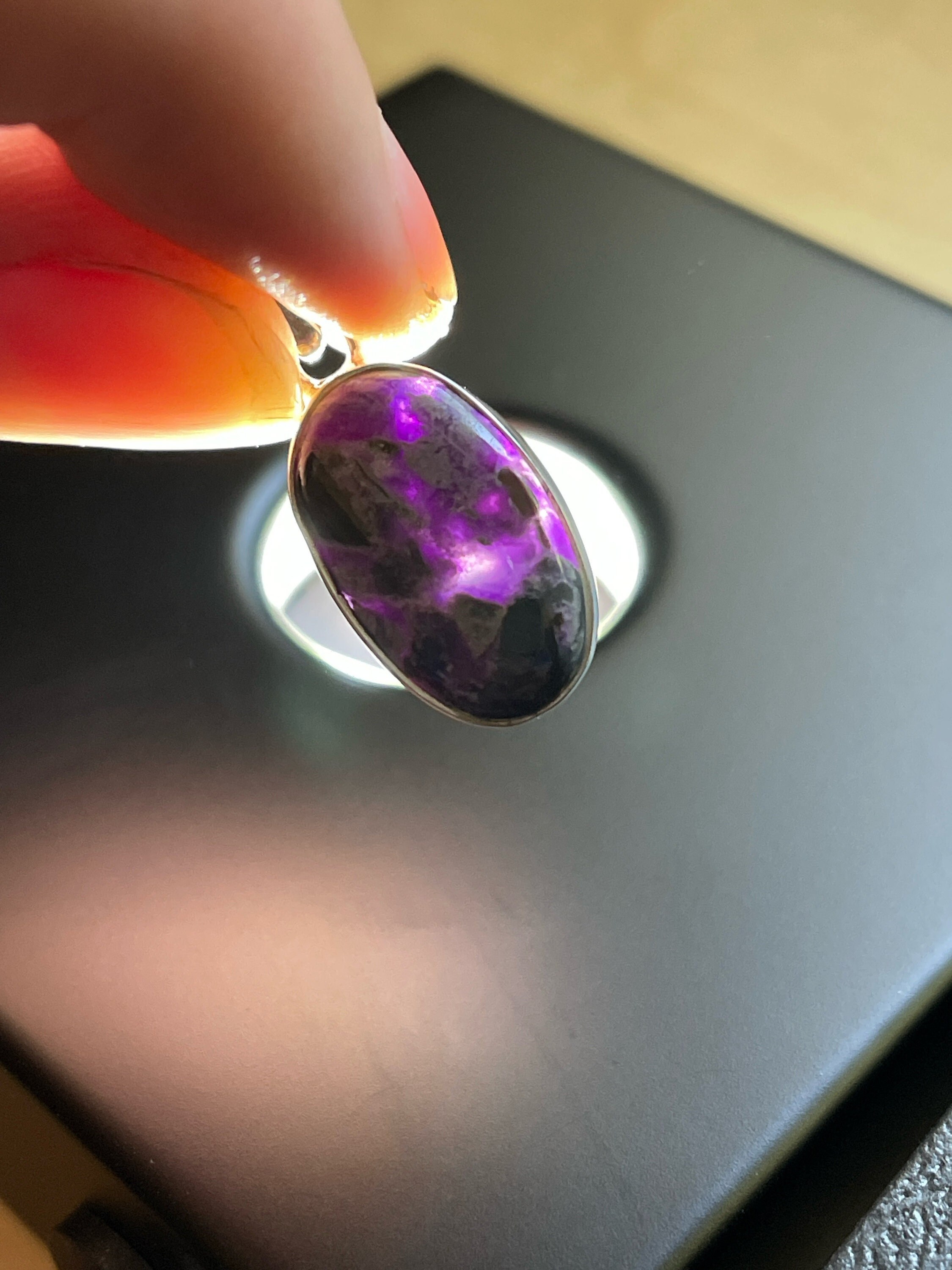 Mosaic Gel! Sugilite Pendant - Dainty Solid Sterling Silver Necklace - Genuine Sugilite - High Grade Gel - Handmade Healing Love Necklace