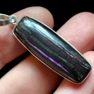 Mysterious Sugilite Pendant - Elegant Long Sterling Silver Setting - Unique Purple Black Patterns - Handmade With Genuine Sugilite - Healing