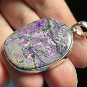 Mystery Green Sugilite Pendant - Painterly Purple Gray Green Patterns - Rare - Handmade With Solid Sterling Silver & Genuine Sugilite