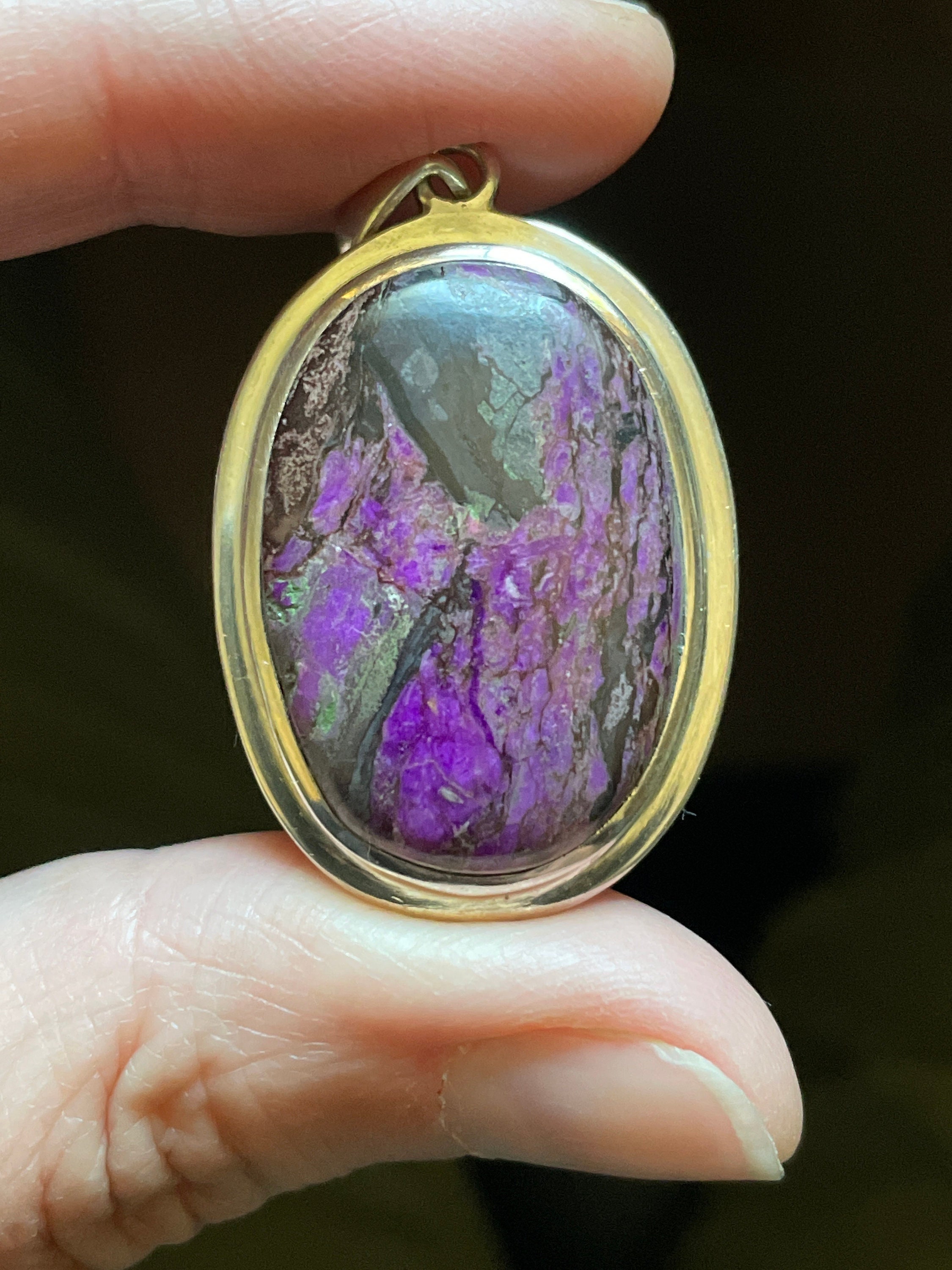 Natural Sugilite Pendant - Dramatic Bright Purple And Black - Handmade Solid Sterling Silver Setting - Powerful Spiritual Healing Crystal