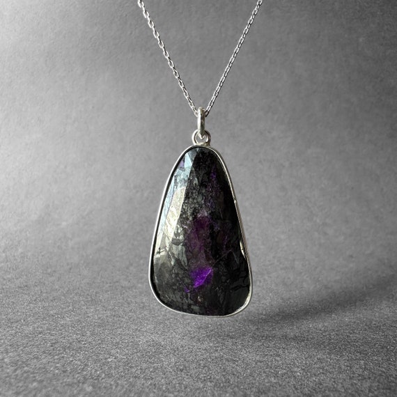 Natural Purple Sugilite Silver Necklace, Purple African Sugilite Stone Pendant, Elegant Design, Special Piece, Completely Handmade & Silver