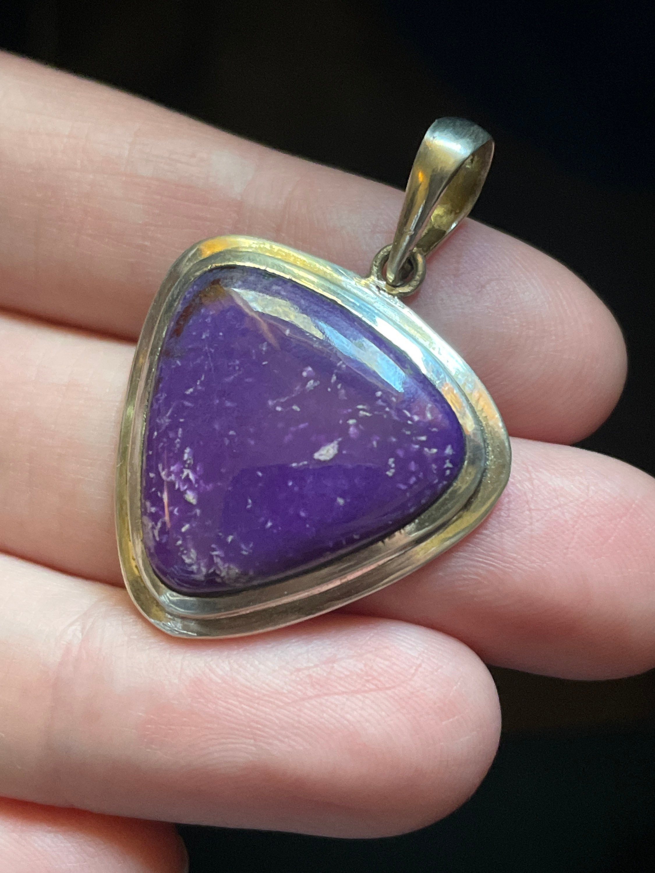 Natural Sugilite Pendant, Vibrant & Beautiful Purple! Set In Solid Sterling Silver, Triangle Shape, Genuine South African Sugilite, Healing