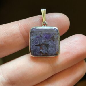 Petite Square Sugilite Pendant - Solid Sterling Silver Setting - Genuine Sugilite With Natural Deep Purple And Black Color - High Vibration