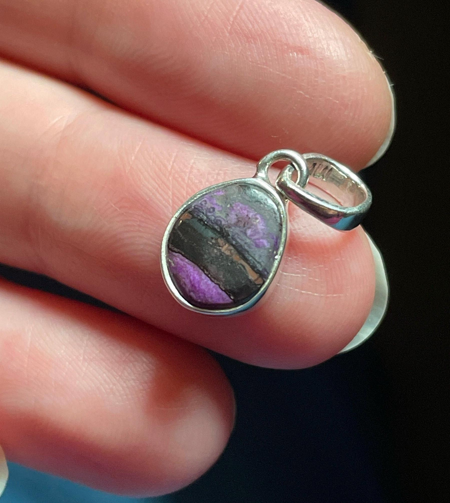 Precious Sugilite Pebble Mini Pendant - Dainty Purple Charm - Handmade With Genuine Sugilite & Solid Sterling Silver - Self Love Necklace