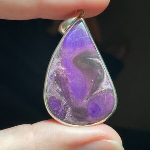 Sugilite Raindrop Pendant - Genuine Sugilite And Sterling Silver - Organic Shape And Natural Plum Purple Color - Swirl Pattern - Love Energy