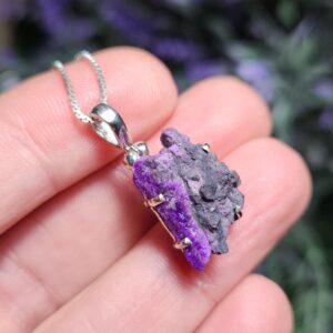 Raw Gel Sugilite Pendant: Sterling Silver Purple Crystal Necklace