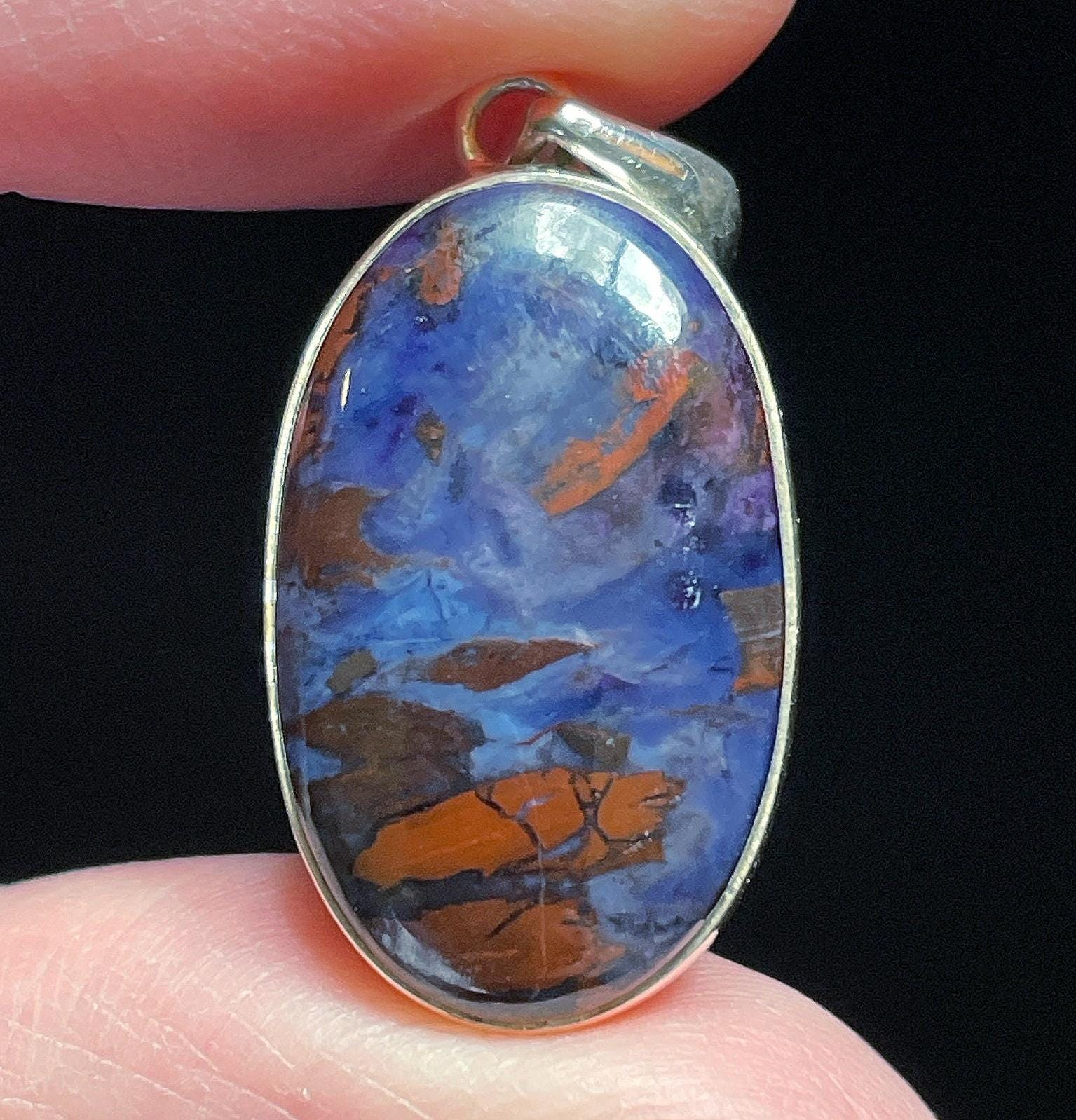 Richterite “blue Sugilite” Pendant - Genuine Sugilite And Richterite - Deep Soothing Patterns - Handmade With Solid Sterling Silver