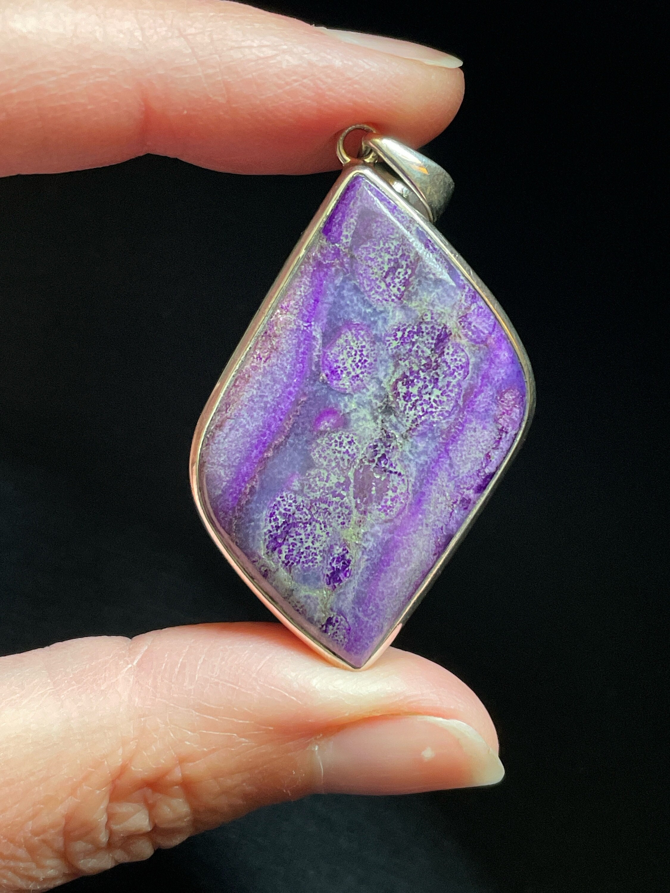 Sugilite Silver Pendant - Beautiful Movement And Color - Genuine Sugilite - Handmade With Solid Sterling Silver - Powerful Healing Crystal