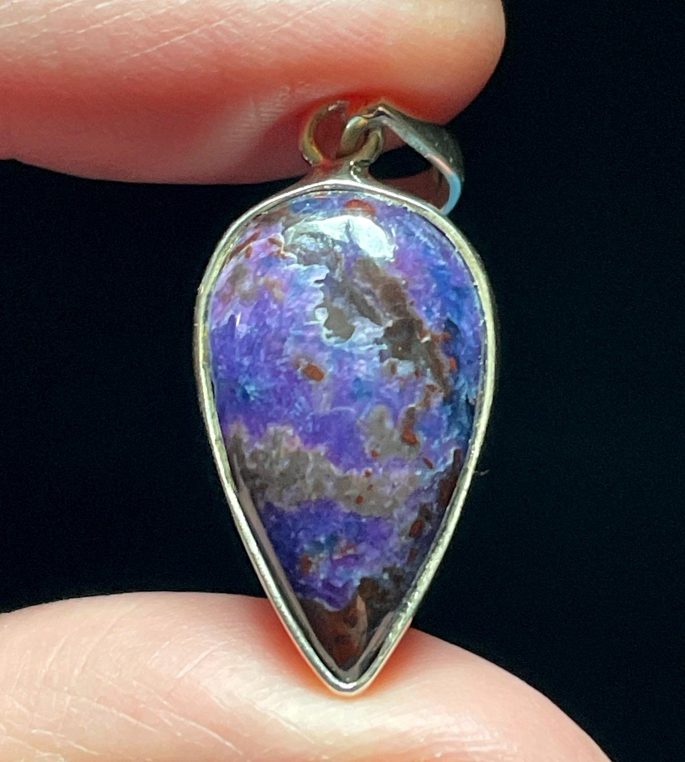 Speckled Sugilite Teardrop Pendant - Stunning Purple Blue Pattern - Handmade With Genuine Sugilite & Blue Richterite - Solid Sterling Silver