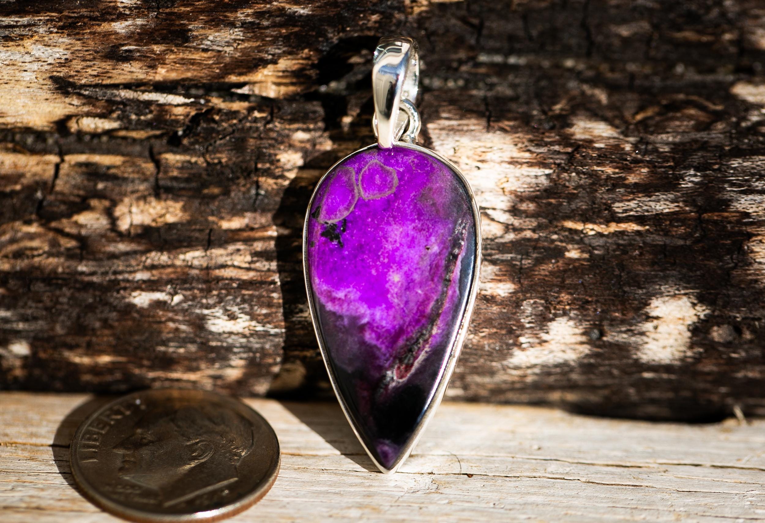 Sterling Silver Sugilite Pendant: Purple Gemstone Necklace