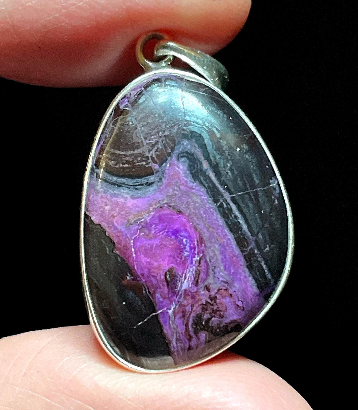 Swirling Sugilite Pendant - Bright Purple Pool In Black Matrix - Handmade With Solid Sterling Silver And Genuine Sugilite - Natural Healing