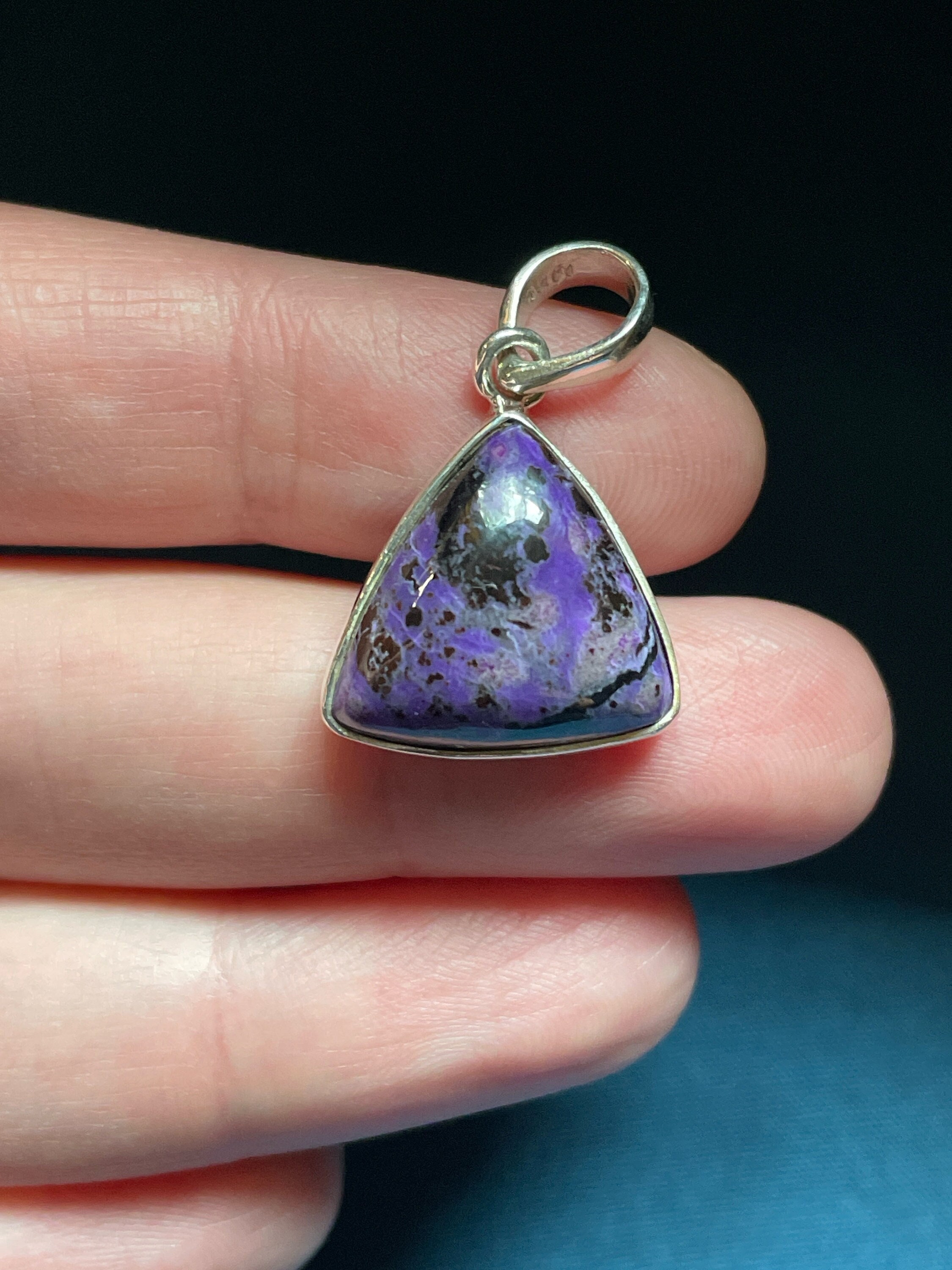 Sugilite Triangle Power Pendant - Natural Purple Color - Handmade With Solid Sterling Silver And Genuine Sugilite - Healing Love Necklace