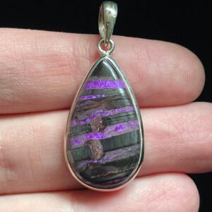 Wow! Banded Sugilite Pendant - Dramatic Purple Black Patterns - Genuine Sugilite - Handmade With Solid Sterling Silver - Teardrop - Spirit