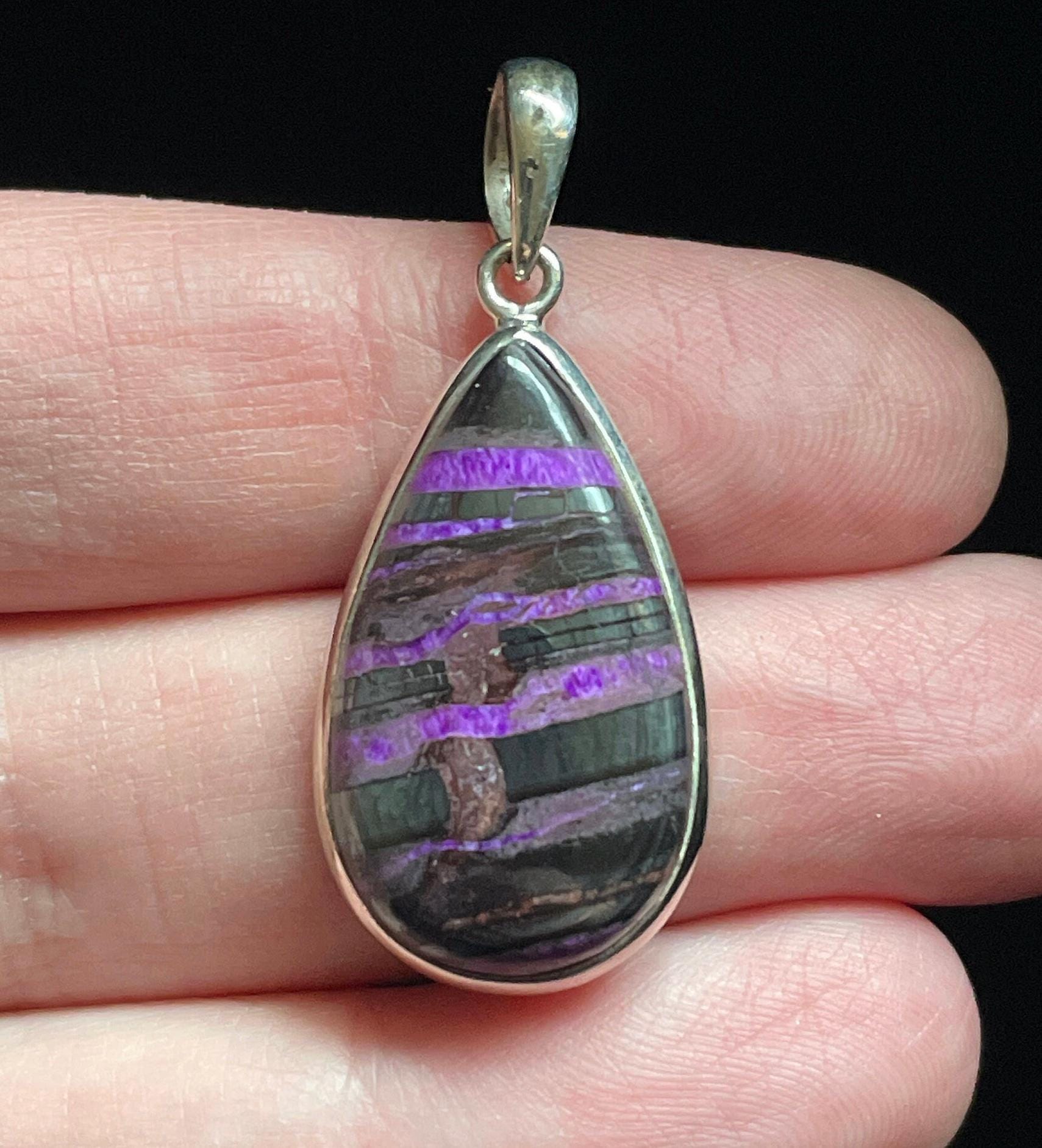 Wow! Banded Sugilite Pendant - Dramatic Purple Black Patterns - Genuine Sugilite - Handmade With Solid Sterling Silver - Teardrop - Spirit