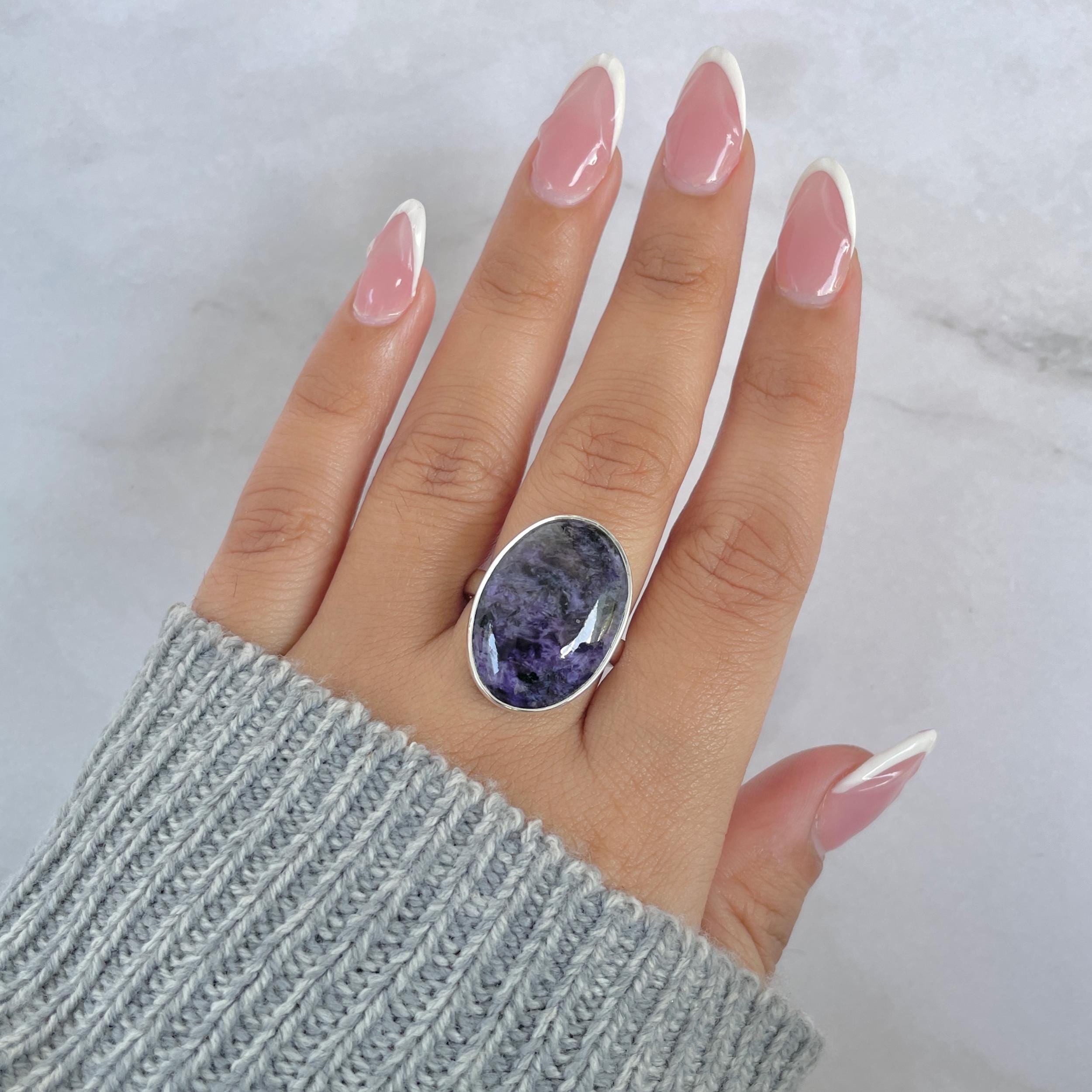Sugilite Adjustable Ring / 925 Sterling Silver / Healing Gemstone / Gifts For Her / Oval Cab / Sugilite Jewellery / Statement Ring Sgl-r-34.
