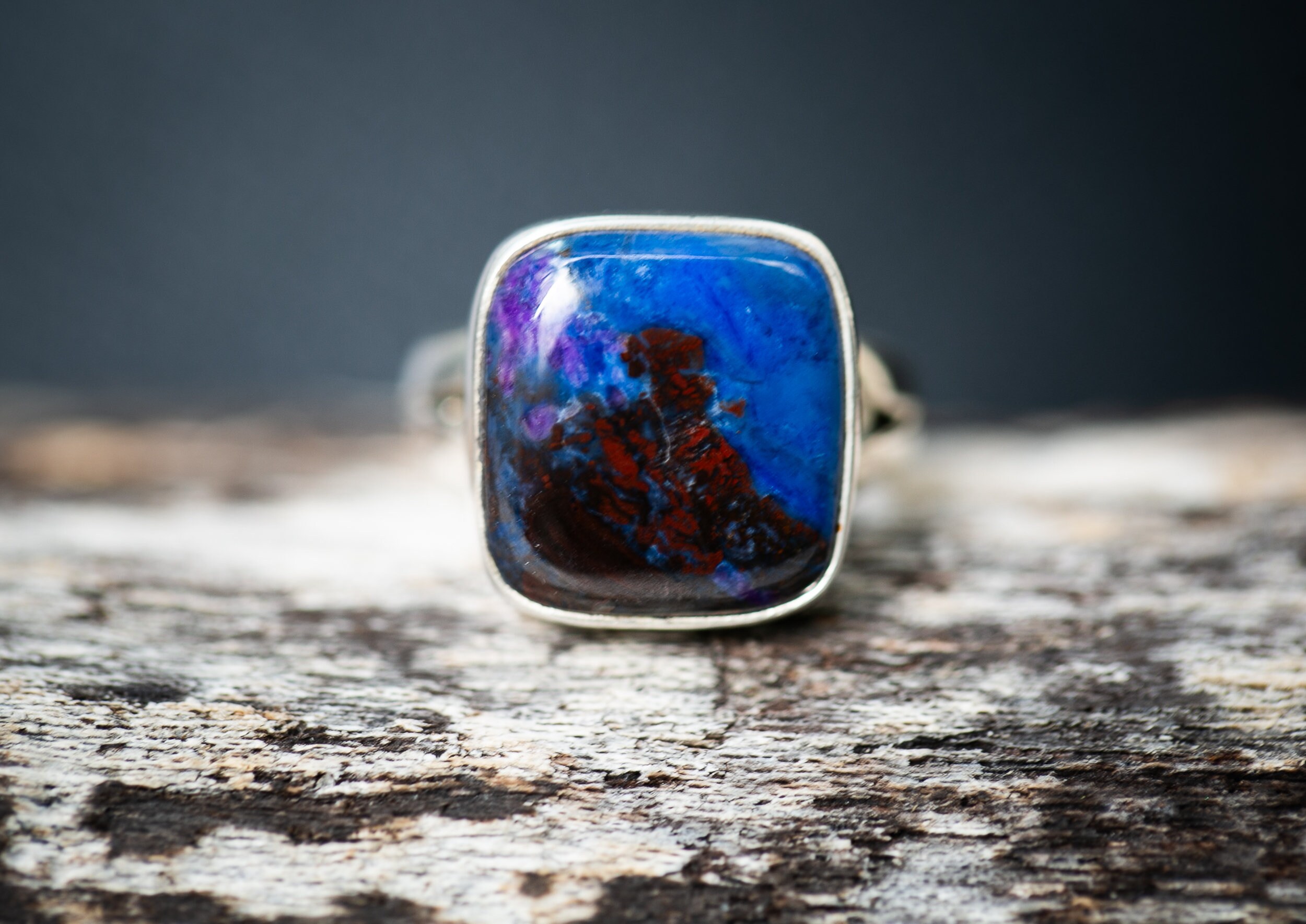 Blue Sugilite Sterling Silver Ring With Richterite - Size 4.5 Blue Sugilite Sterling Silver Ring With Richterite - Size 4.5