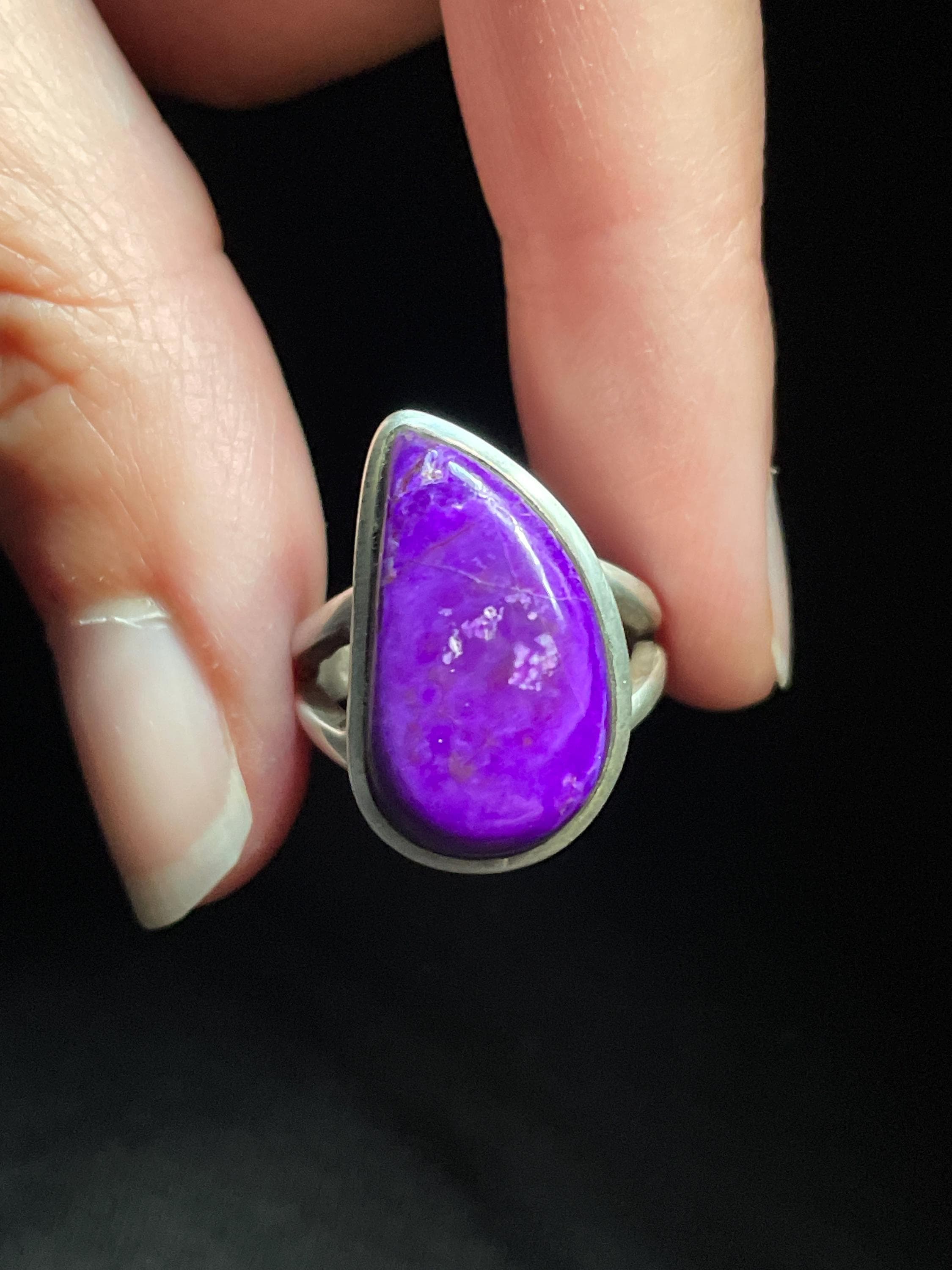 Electric! Sugilite Ring Size 7 Usa - Handmade With Solid Sterling Silver - Genuine Sugilite Super High Grade - Crystal Healing Love Energy