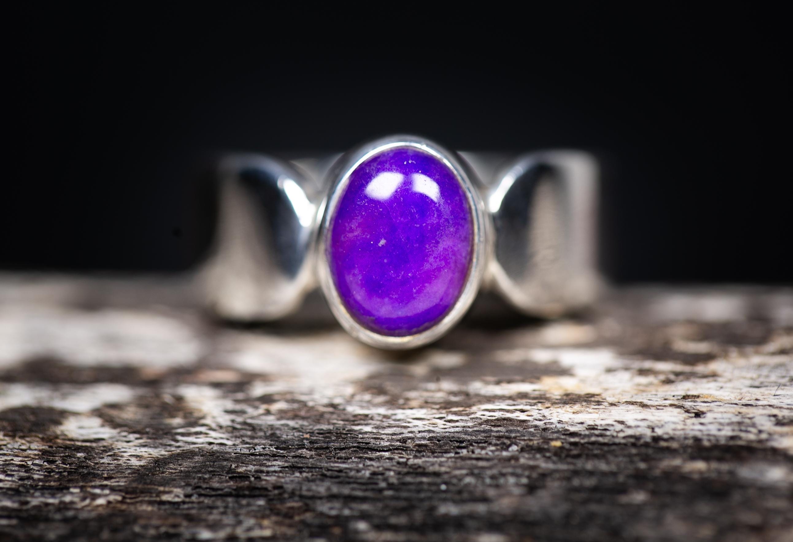 Gel Sugilite Ring: Sterling Silver, Size 8, Purple Crown Chakra Jelly Sugilite
