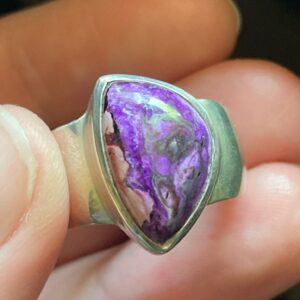 High Grade Sugilite Ring - US Size 8 - Genuine Sugilite - Sterling Silver - Natural Color and Unique Pattern - High Vibration Healing Energy