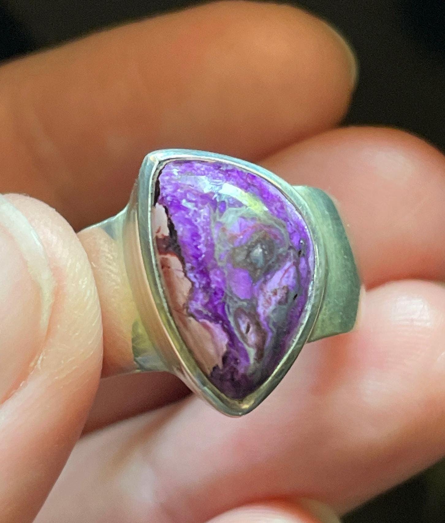 High Grade Sugilite Ring - Us Size 8 - Genuine Sugilite - Sterling Silver - Natural Color And Unique Pattern - High Vibration Healing Energy